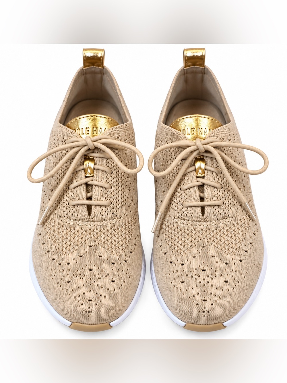 Cole Haan Zerogrand Stitchlite Knit Oxford Sneakers Women’s 7.5 Beige Gold